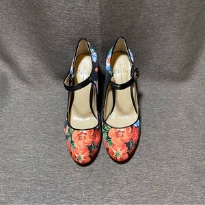 LINEA PAOLO real leather black and red floral pumps